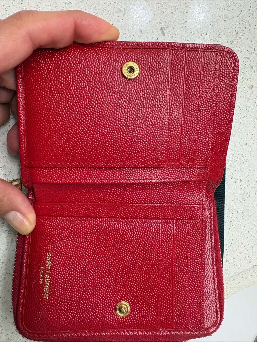Yves Saint Laurent Red Quilted Zip Wallet with Gold YSL Logo
